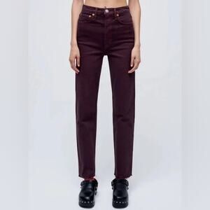 RE/DONE 70’s Ultra High Rise Stove Pipe Jeans - Washed Plum NEW 29